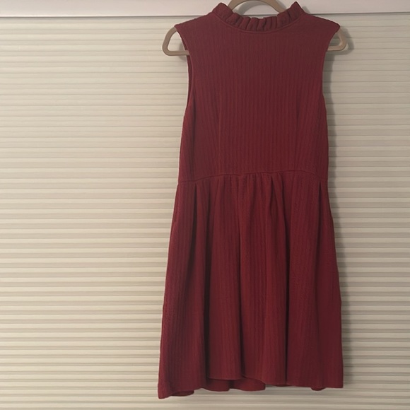 Anthropologie Holiday Winter Ganni Cherry Red Ruffle Mini Sleeveless Dress - Picture 2 of 9